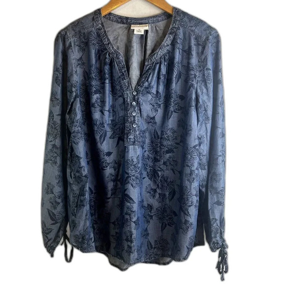 Liz‎ Claiborne Tencel Floral Long Sleeve Blouse Size Medium - Picture 1 of 8